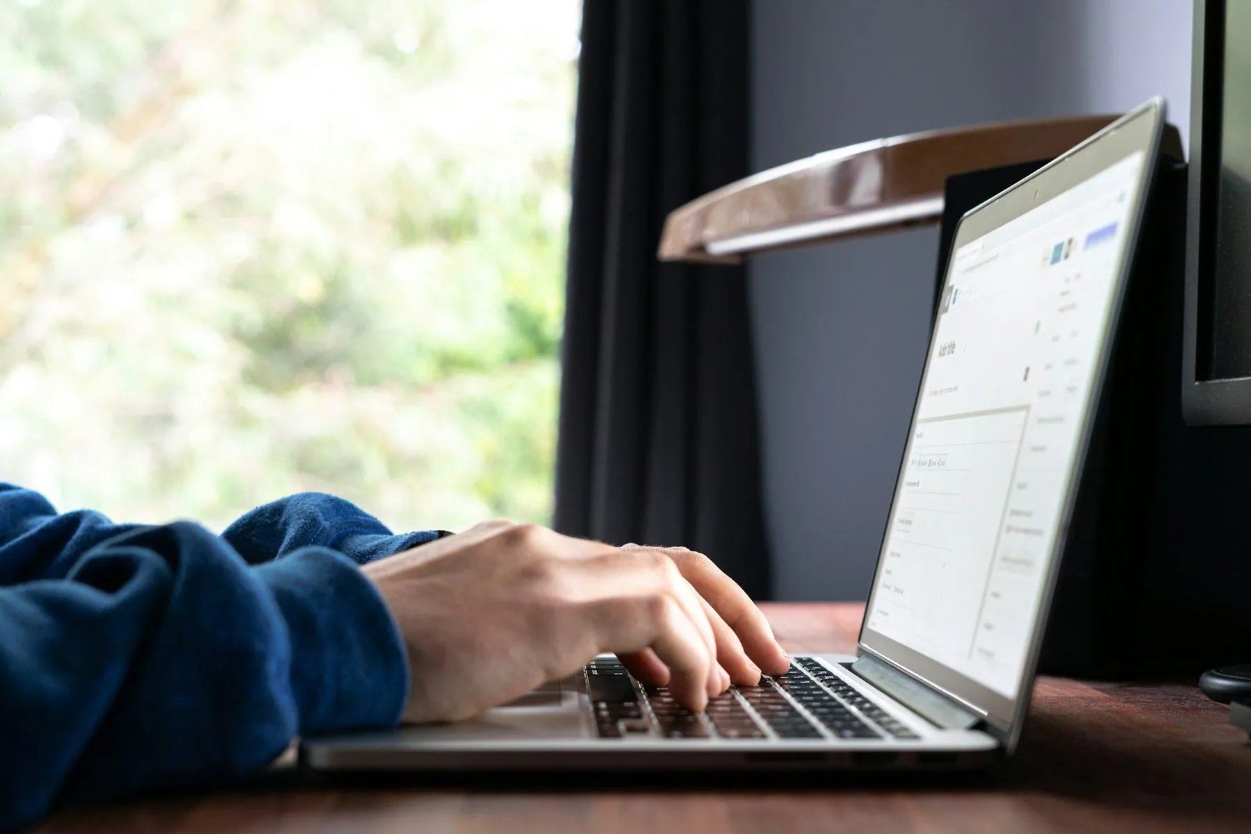 Person typing on a laptop.