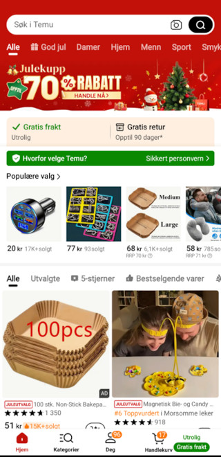 Temu-appen paa en mobilskjerm